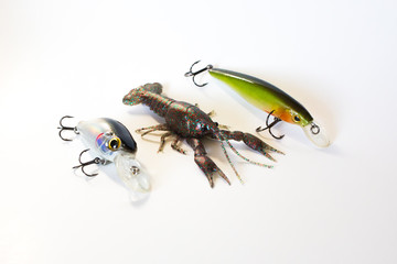 Fishing wobblers and lure on a white background