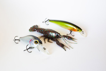 Fishing wobblers and lure on a white background