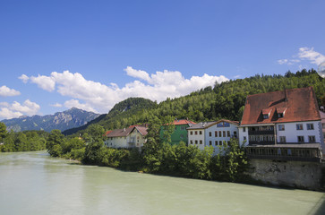 Fototapeta na wymiar Lech River in Fussen in Bavaria, Germany