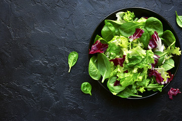 Mix salad leaves.Top view with copy space. - obrazy, fototapety, plakaty