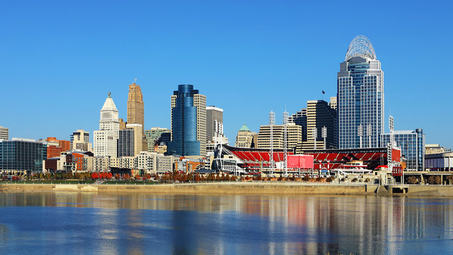 View of the Cincinnati, Ohio skyline on a beautiful day