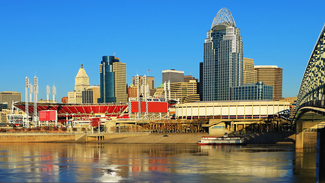 View Cincinnati skyline with Ohio River