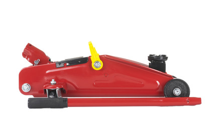 Red car lift jack isolated on white