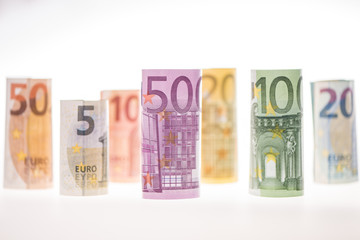 Obraz na płótnie Canvas euro notes on white background