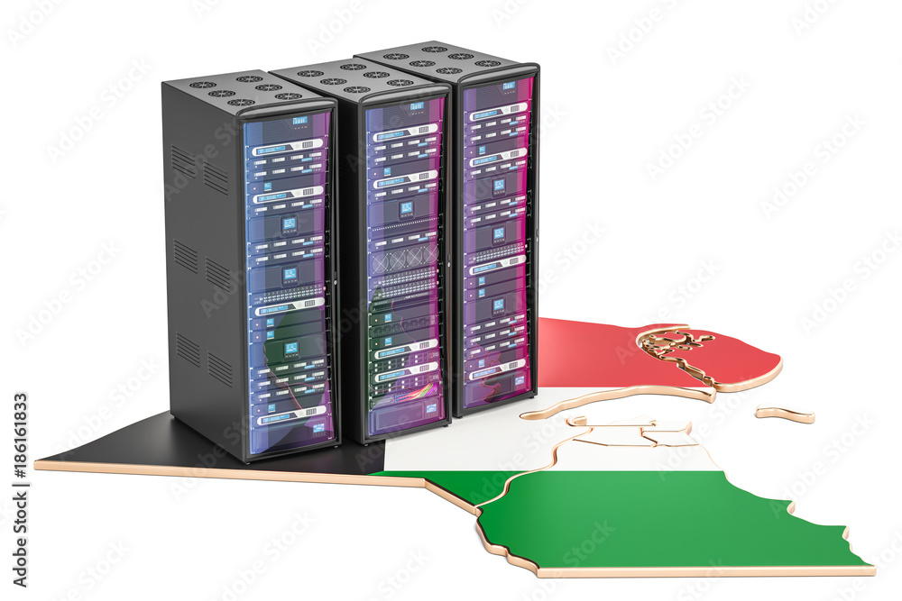 Aufkleber data center server racks in kuwait concept, 3d rendering