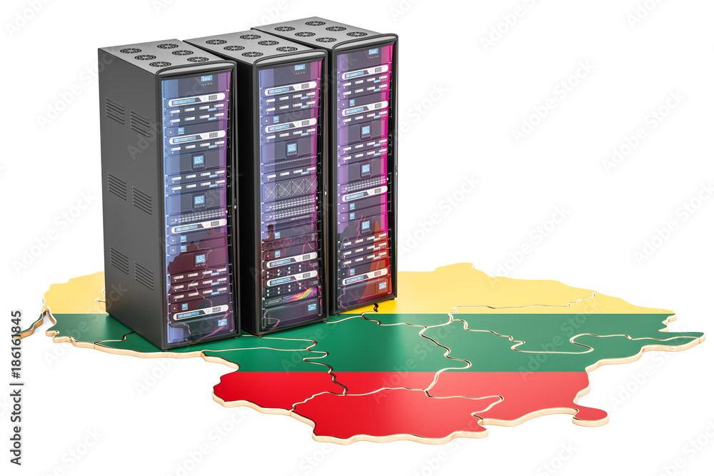 Poster data center server racks in lithuania concept, 3d rendering