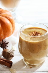 Pumpkin pie smoothie, selective focus