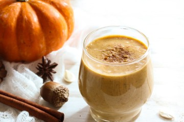 Pumpkin pie smoothie, selective focus