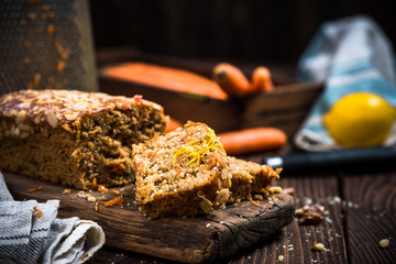 Slices of carrot cake served for Easter celebration.