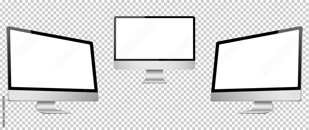 Aufkleber realistic 3d computer right, front and left view, isolated on a transparancy background.