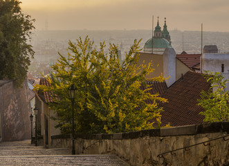 Autumn morning in Prague. Prague at sunrise.