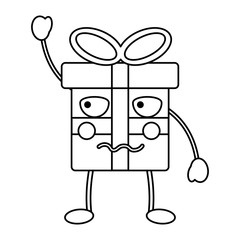 gift box with crooked mouth emoji icon image vector illustration design  black line