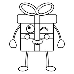 gift box happy  wink emoji icon image vector illustration design  black line