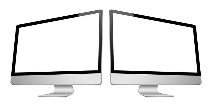 Realistic 3D Computer right and left view, with a white screen, isolated on a white background.