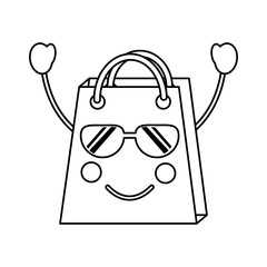shopping bag happy sunglasses  emoji icon image vector illustration design  black line
