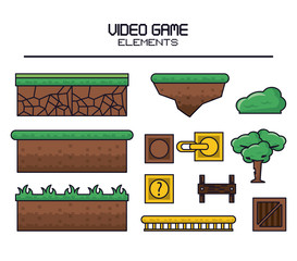Videogame elements icons icon vector illustration graphic design