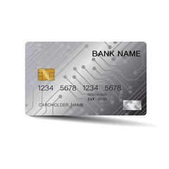 Modern credit card template design. With inspiration from the abstract on gray background. Vector illustration. Glossy plastic style.