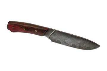 Handmade forged knife on a white background