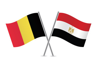 Belgium and Egypt flags. Vector illustration.