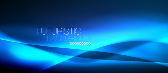 Neon glowing wave, magic energy and light motion background