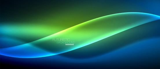 Neon glowing wave, magic energy and light motion background