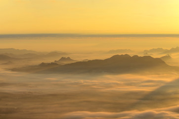 Sea of mist and Sunrise Background.