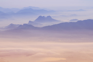 Obraz na płótnie Canvas Sea of mist and Sunrise Background.