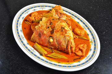  Curry fish head , Traditional malaysian cuisine 