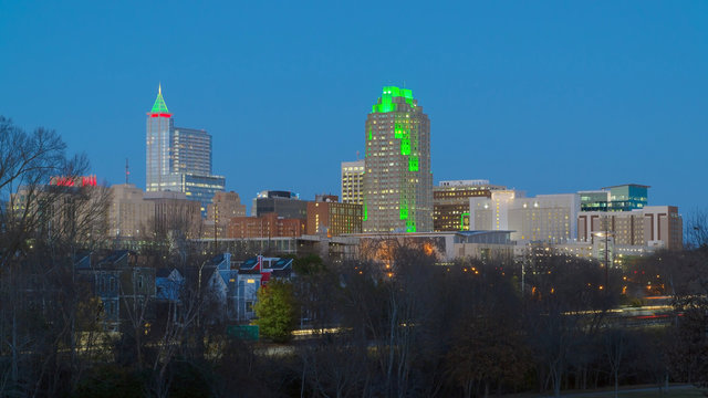 View on Downtown Raleigh, NC USA at dusk