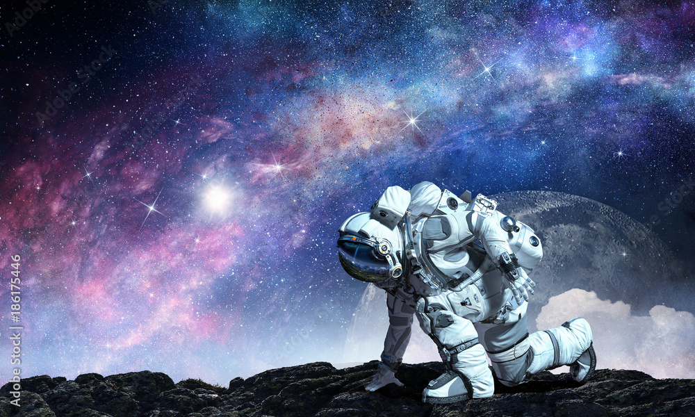 Canvas Prints astronaut starting to run. mixed media