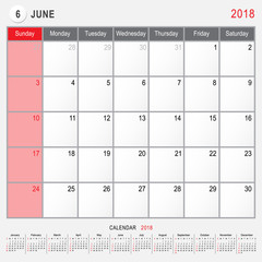 June 2018 Calendar Planner Design
