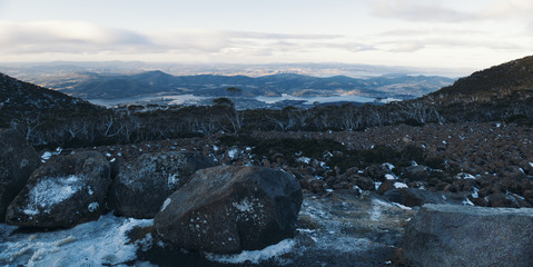 On top of Mount Wellington in Hobart, Tasmania during the day.