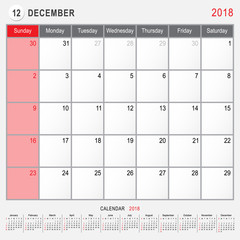 December 2018 Calendar Planner Design