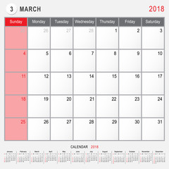 March 2018 Calendar Planner Design