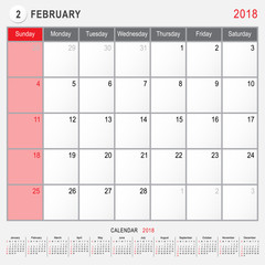February 2018 Calendar Planner Design