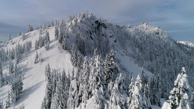 Backcountry Powder Snow Drone Shot Flying Up Mountain Cliff