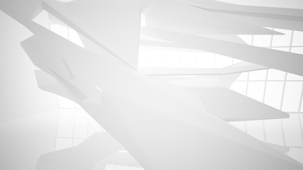 Abstract white interior multilevel public space with window. 3D illustration and rendering.