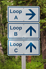 A direction sign indicating different loops at a campground