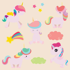 set of cute unicorn