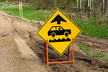 Closeup of a bumpy road ahead sign