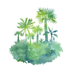 Naklejka premium watercolor landscape with palm trees