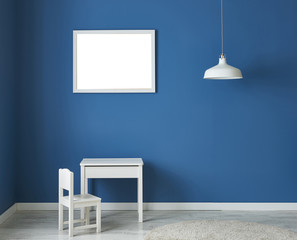 decorative blue room interior and child room with frame