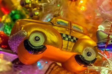 glass yellow taxi Ornament on Christmas tree