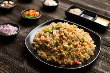 tasty japanese food on table