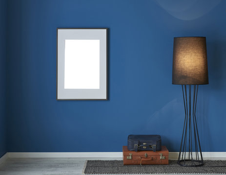 Modern Blue Interior Wall Carpet Lamp And Frame Decoration