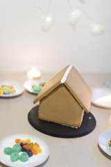 Gingerbread house ready to be decorated