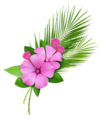 Palm leaves and pink wild flowers bouquet