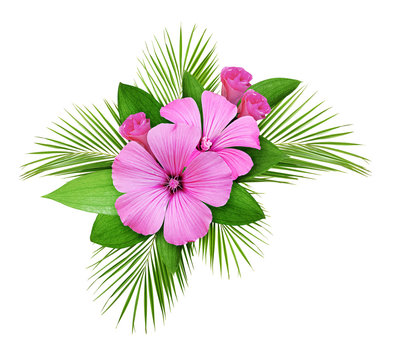 Palm Leaves And Pink Wild Flowers Composition