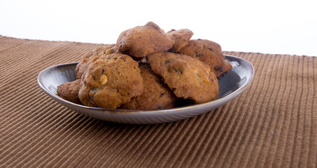Chocolate chips cookies on background