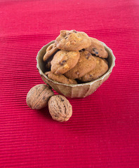 Chocolate chips cookies on background